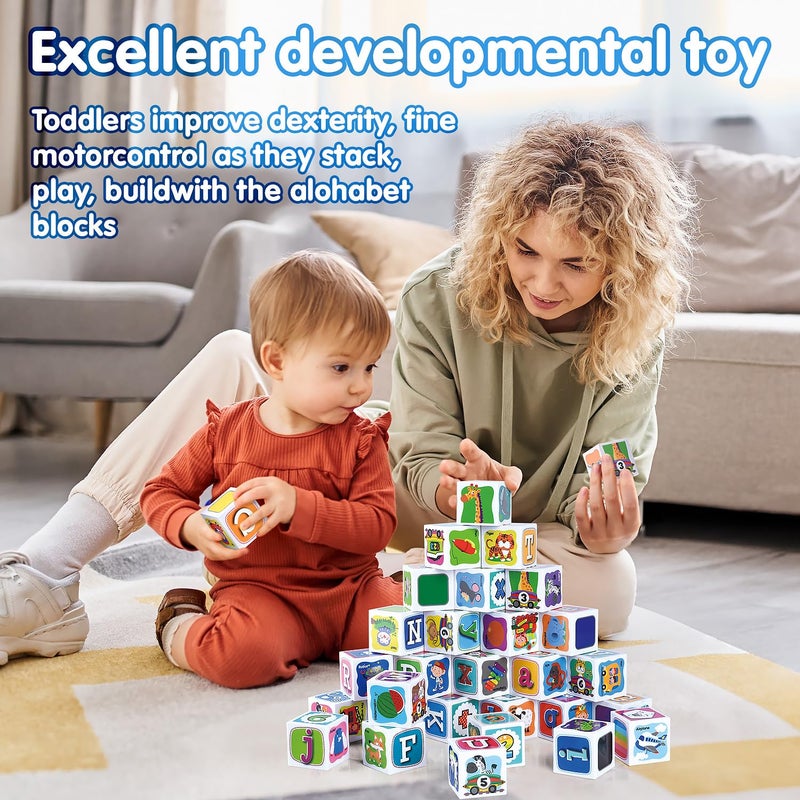 PLAY ABC Building Blocks for Toddlers 1-3, 28 PCS Plastic Baby Alphabet Letters Number Stacking Blocks Set, Preschool Learning Educational Montessori Sensory Toys Gifts for Kids Girls Boys - Image 5
