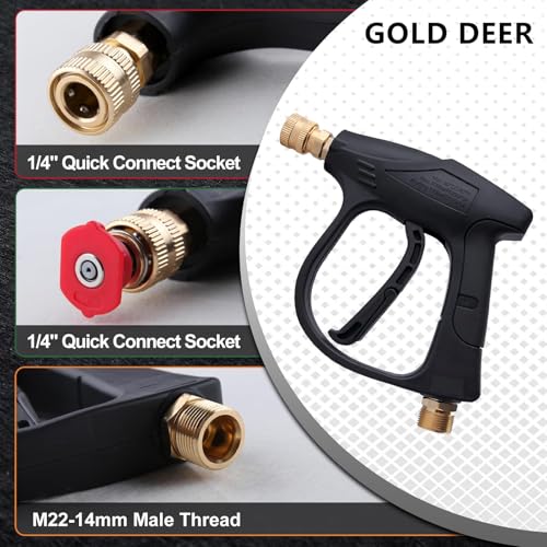 GOLD DEER High Pressure Washer Short Gun 4350PSI Short Pressure Washer Gun with Swivel Car Washer Gun with 145 Color Quick Connect Nozzles for Pressure Power Washers M2214 Male Thread - Image 3