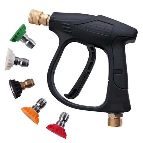 GOLD DEER High Pressure Washer Short Gun 4350PSI Short Pressure Washer Gun with Swivel Car Washer Gun with 145 Color Quick Connect Nozzles for Pressure Power Washers M2214 Male Thread - Image 1
