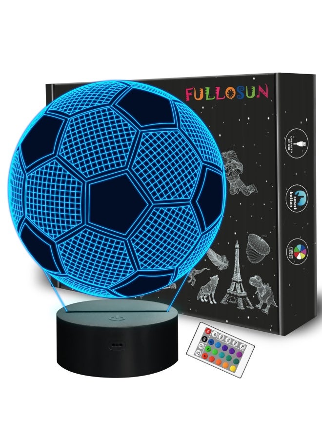 FULLOSUN Football Kids Night Light Football 3D Optical Illusion Lamp With Remote Control 16 Colours Changing Soccer Birthday Xmas Day Gift Idea For Sport Fan Boys Girls  - Image 1