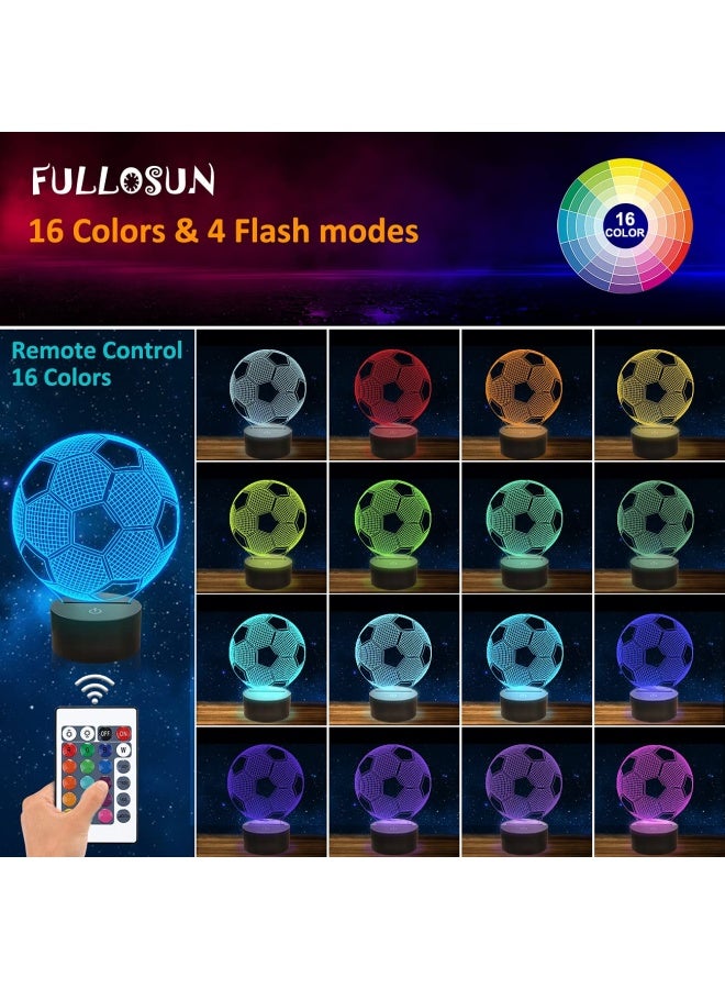 FULLOSUN Football Kids Night Light Football 3D Optical Illusion Lamp With Remote Control 16 Colours Changing Soccer Birthday Xmas Day Gift Idea For Sport Fan Boys Girls  - Image 2