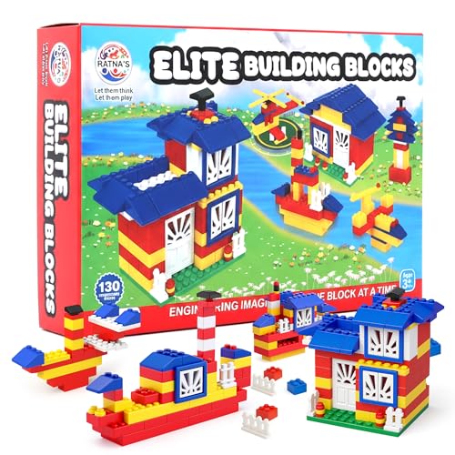 RATNA'S Elite Building Blocks, 130 Interlocking Pieces Educational Construction Blocks for Kids 3+ Years, Creative Learning Toy to Make Multiple Structures & Objects - Image 1