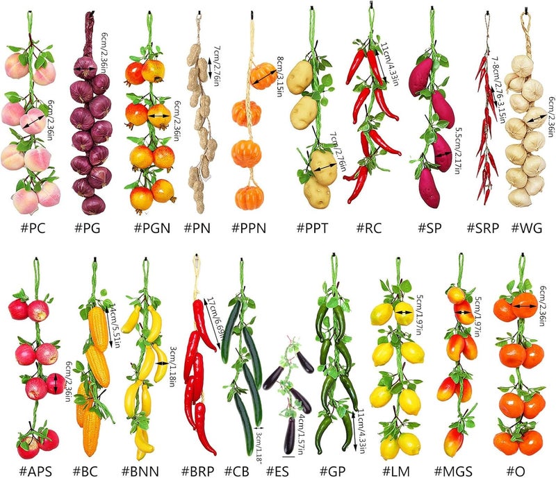1Set Artificial Hanging String, Simulation Vegetable Fruit Garlands Vine for Home Farm Party Wall Decor - red Pepper with Leaves - Image 2