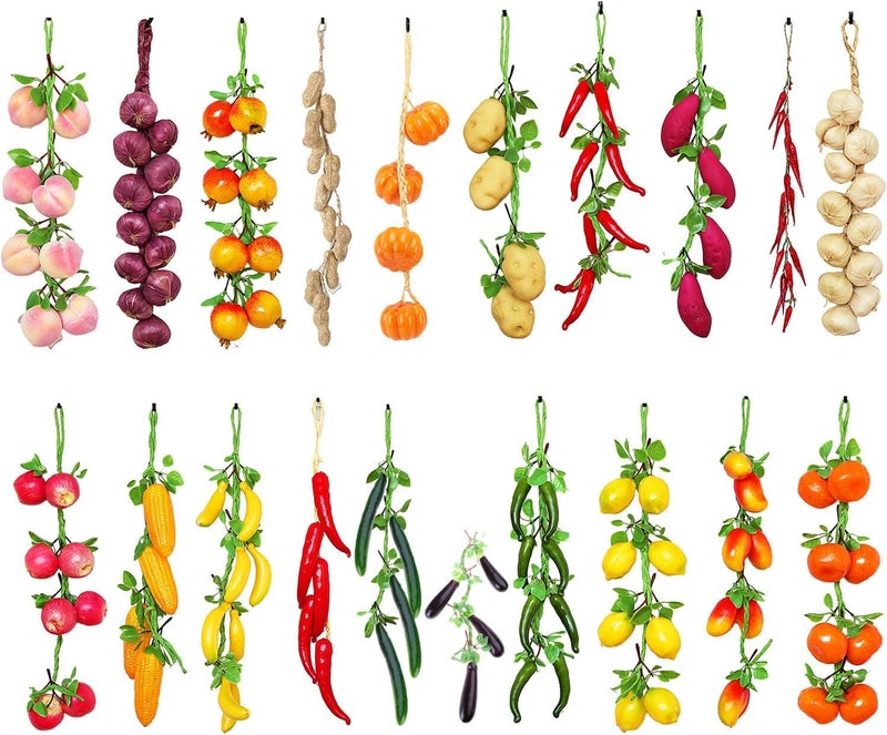 1Set Artificial Hanging String, Simulation Vegetable Fruit Garlands Vine for Home Farm Party Wall Decor - red Pepper with Leaves - Image 4