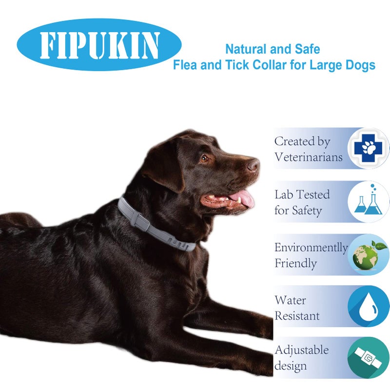 Fipukin طوق البراغيث بمكونات طبيعية للكلاب الكبيرة، طوق آمن وفعال ضد البراغيث والقراد، مقاوم للماء، حماية لمدة 8 أشهر لكل طوق، مشط وأداة إزالة القراد مجانية، 27.5 بوصة، عبوة من 2 - Image 2
