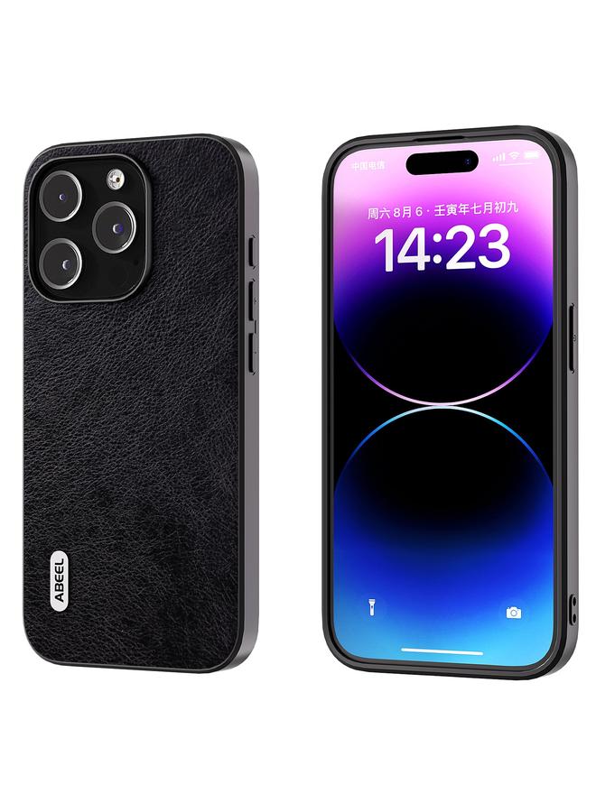اس-توب جراب هاتف ABEEL ثنائي اللون من مادة البولي يوريثان بنسيج الليتشي لهاتف iPhone 14 Pro - Image 1