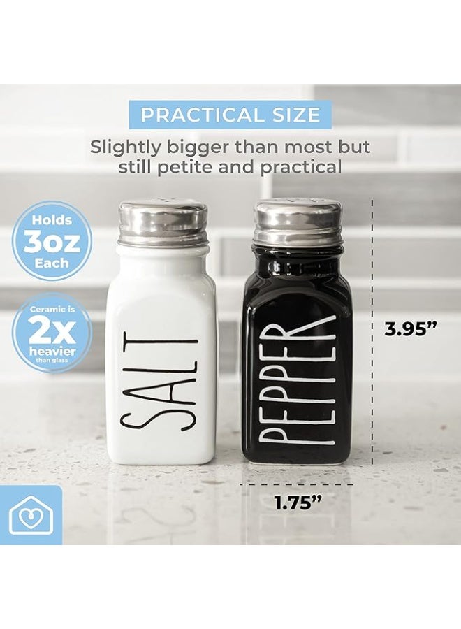 طقم رشاشات ملح وفلفل من السيراميك بتصميم ريفي مع أغطية إضافية. طقم رشاشات ملح وفلفل مصنوع من الخزف الحجري بنسبة 100%. 4 رشاشات ملح وفلفل أسود وأبيض مع أغطية. رشاشات ملح وفلفل للمطبخ - Image 4