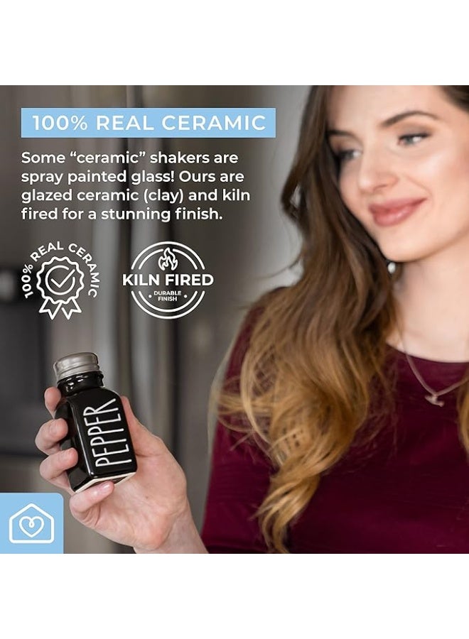 طقم رشاشات ملح وفلفل من السيراميك بتصميم ريفي مع أغطية إضافية. طقم رشاشات ملح وفلفل مصنوع من الخزف الحجري بنسبة 100%. 4 رشاشات ملح وفلفل أسود وأبيض مع أغطية. رشاشات ملح وفلفل للمطبخ - Image 5