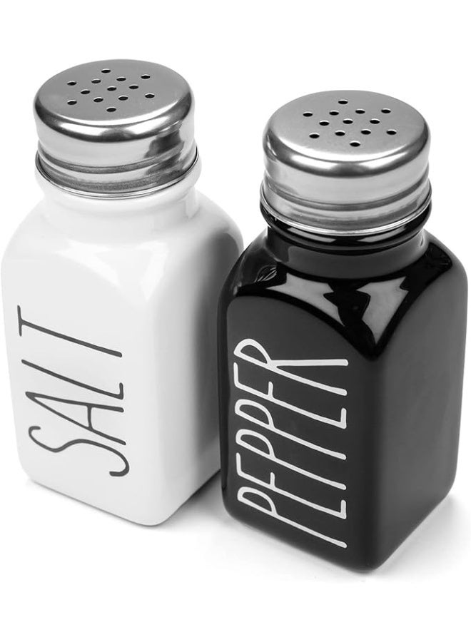 طقم رشاشات ملح وفلفل من السيراميك بتصميم ريفي مع أغطية إضافية. طقم رشاشات ملح وفلفل مصنوع من الخزف الحجري بنسبة 100%. 4 رشاشات ملح وفلفل أسود وأبيض مع أغطية. رشاشات ملح وفلفل للمطبخ - Image 1