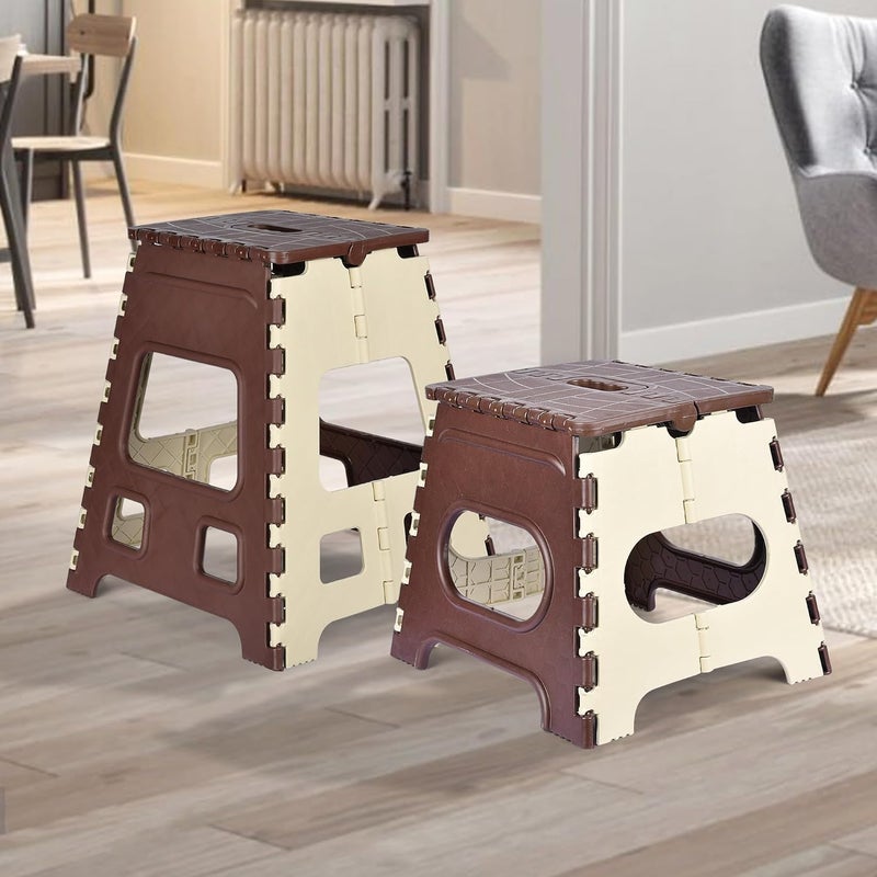 Homestic Homestic Pack of 2 Stool Portable Foldable Stool Collapsible Camping Chair Stool for OutdoorFishingHikingGardenTravel Multipurpose Sitting Stool LargeSmall Cream Brown  - Image 1