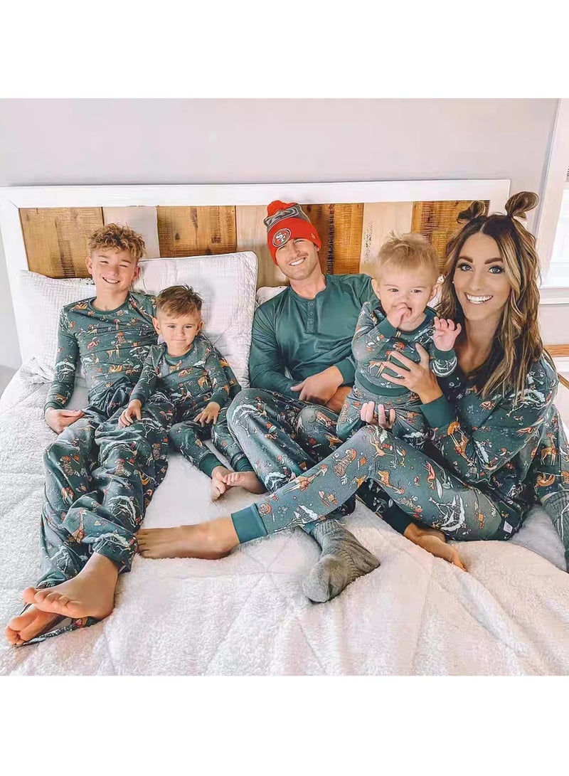Animal Print Family Pajamas Matching Holiday Pajamas Set Long Sleeve Parent-Child Pajamas Home Wear Casual Wear Suitable for Men Women Kids and Babies New Year Pajama Party (Kids) - Image 3