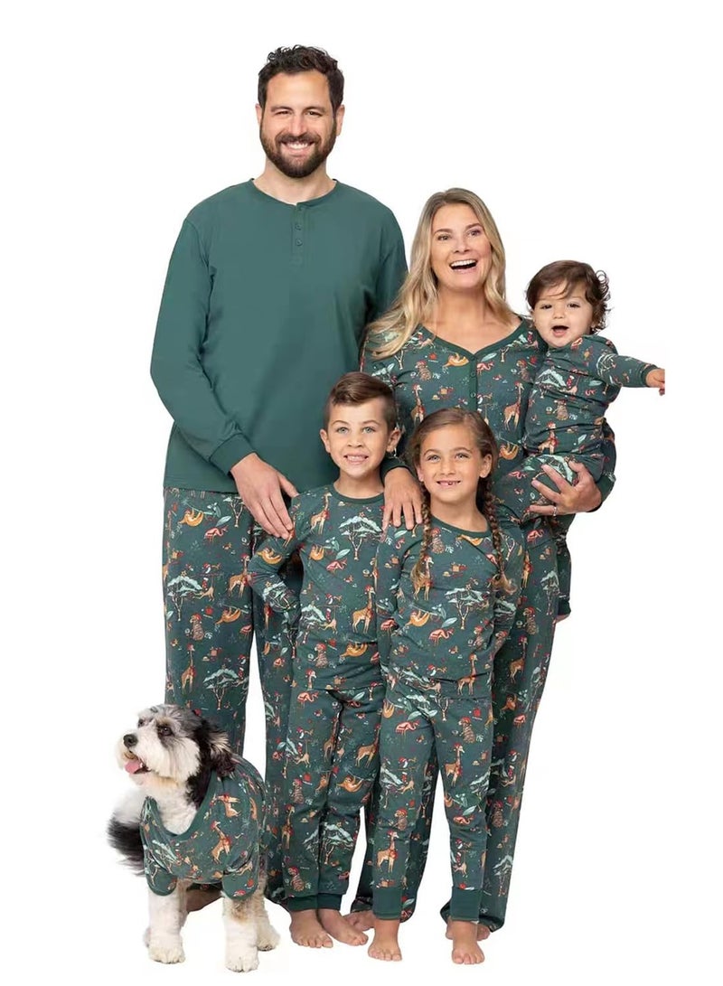 Animal Print Family Pajamas Matching Holiday Pajamas Set Long Sleeve Parent-Child Pajamas Home Wear Casual Wear Suitable for Men Women Kids and Babies New Year Pajama Party (Kids) - Image 1