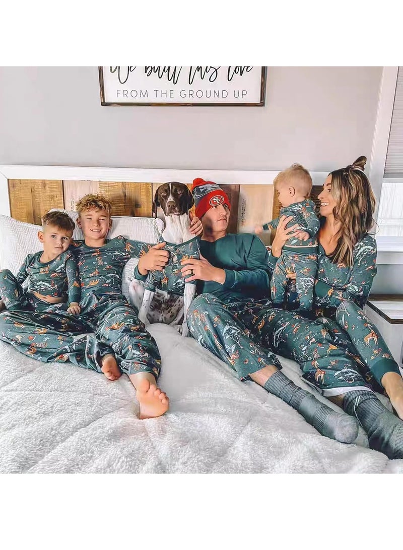Animal Print Family Pajamas Matching Holiday Pajamas Set Long Sleeve Parent-Child Pajamas Home Wear Casual Wear Suitable for Men Women Kids and Babies New Year Pajama Party (Kids) - Image 2