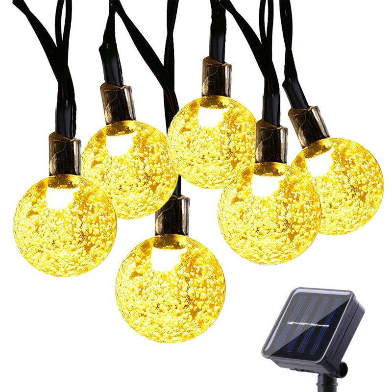 Solar String Lights, 21.3Ft 30 LED Solar Powered Lights Crystal Ball, 8 Modes Waterproof Fairy Lights Clear Globe for Garden, Patio, Yard, Balcony and Christmas Decoration, Warm White