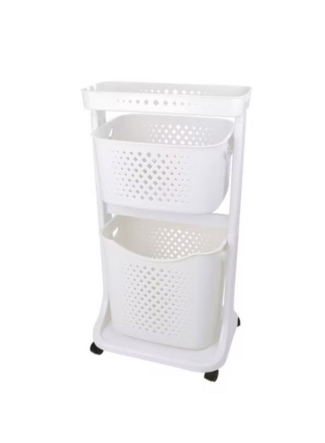 Dream Zone 2-Tier Laundry Basket with Wheel Rolling Sorter Hamper for Kitchen Bedroom Bathroom - Image 1