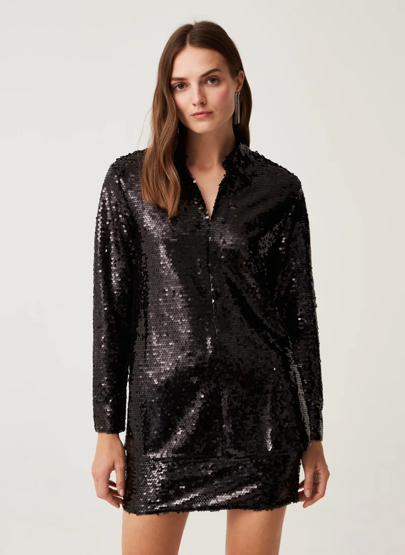 او في اس Ovs Womens Blouse With Collar And Sequins
