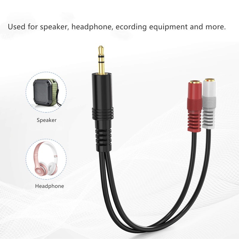 RFAdapter 3.5mm Stereo to Dual Mono Cable, 6inch 1/8" TRS Male to 2 TS Mono Female Adapter Gold-Plated Connector Audio Y Splitter Cord for Headphone, Speaker - Image 3