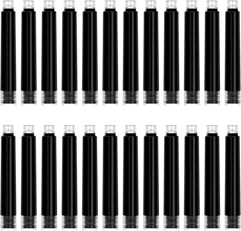 FADED Fountain Pen Ink Cartridges | Pack of 25 Standard Size Refills with 3.4mm Bore & 51mm Length | Quick-Drying Smooth Writing Ink for Fountain Pens (Black) - Image 1