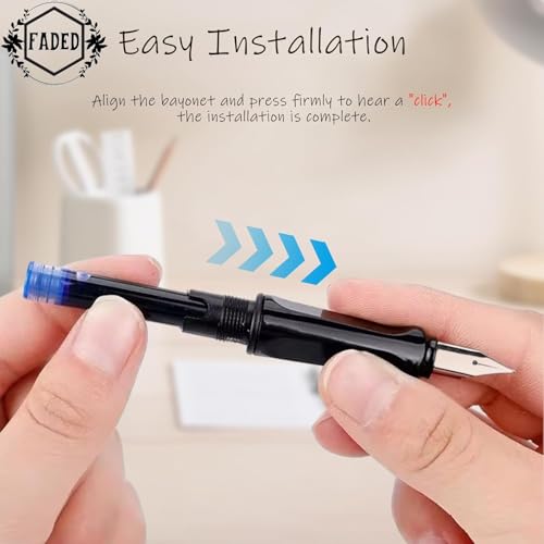 FADED Fountain Pen Ink Cartridges | Pack of 25 Standard Size Refills with 3.4mm Bore & 51mm Length | Quick-Drying Smooth Writing Ink for Fountain Pens (Black) - Image 5
