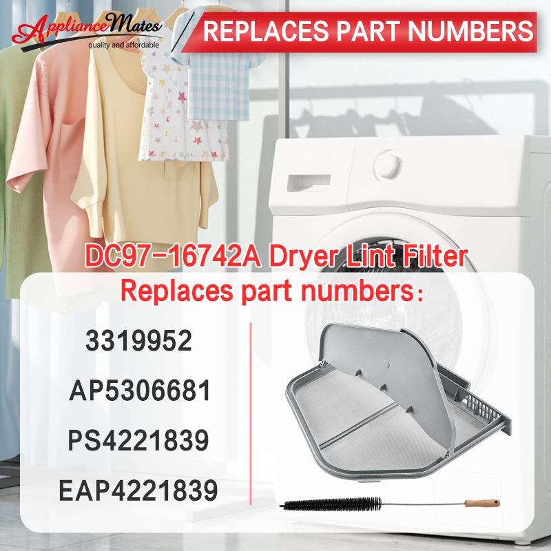 APPLIANCEMATES استبدال فلتر شاشة مصيدة الوبر DC97-16742A لمجفف سامسونج AP5306681 DC61-03048A DC61-02610A DV45H7000EW/A2 DV40J3000GW/A2 مع فرشاة تنظيف رفرف وفتحة تهوية - Image 3
