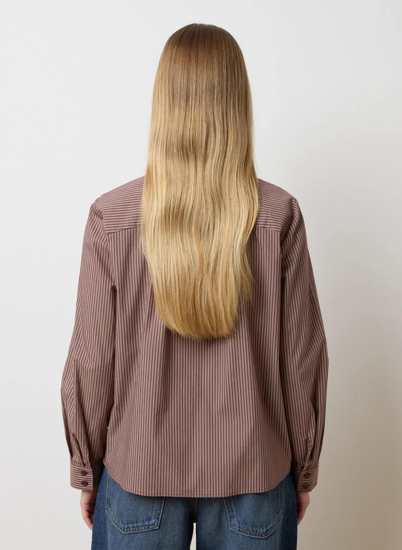 Ovs  OVS Brown Striped Cotton-Blend Shirt With Oversized Fit for Women | Best Price UAE