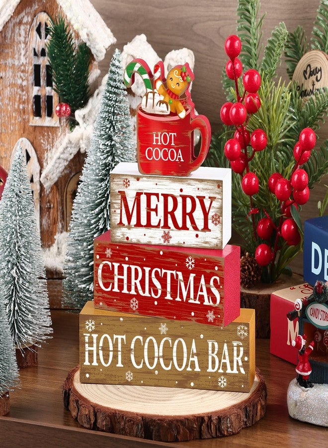 Fairooth 4 Pcs Christmas Wooden Tabletop Decorations Rustic Hot Cocoa Wood Block Sign Farmhouse Merry Christmas Table Centerpiece for Xmas Winter Holiday Home Kitchen Table Shelf Tiered Tray Decoration - Image 4