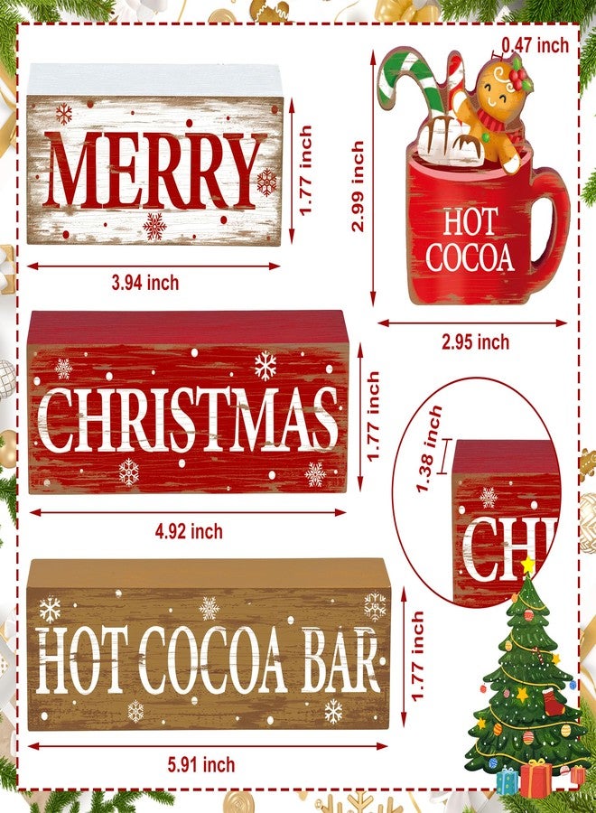 Fairooth 4 Pcs Christmas Wooden Tabletop Decorations Rustic Hot Cocoa Wood Block Sign Farmhouse Merry Christmas Table Centerpiece for Xmas Winter Holiday Home Kitchen Table Shelf Tiered Tray Decoration - Image 2