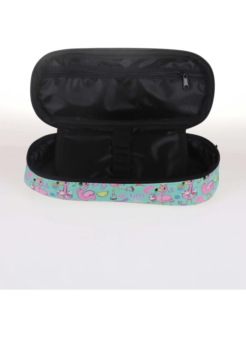 KAUKKO Nature Pencil Bag with Special Compartment Flamingo Mint K2329