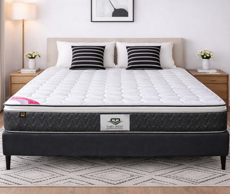 ريكسال هوم مرتبة Rexal Home Supreme Pillow Top بنظام النوابض بونيل – سماكة 25 سم، قماش محبوك، عزل الحركة ودعم متوسّط الصلابة، مقاس فردي 190 × 100 سم - Image 1