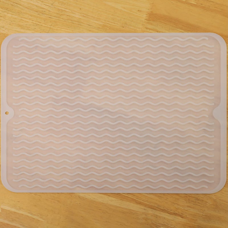 MicoYang Silicone Dish Drying Mat for Multiple UsageEasy cleanEcofriendlyHeatresistant Silicone Mat for Kitchen Counter or SinkRefrigerator or drawer liner Translucent L 16 inches x 12 inches