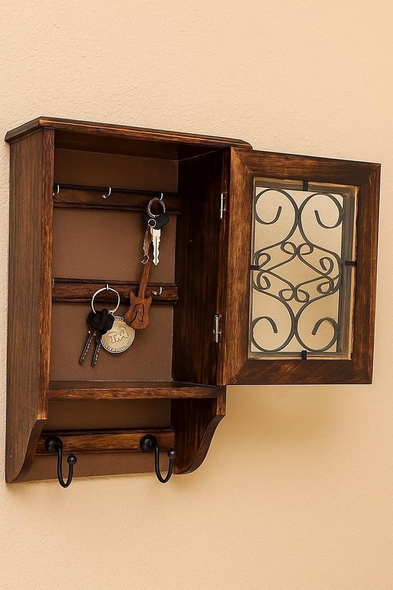 Worthy Shoppee Wood Wall Hanging Key Holder (33x23cm, Brown), Pack of 1 - Image 2