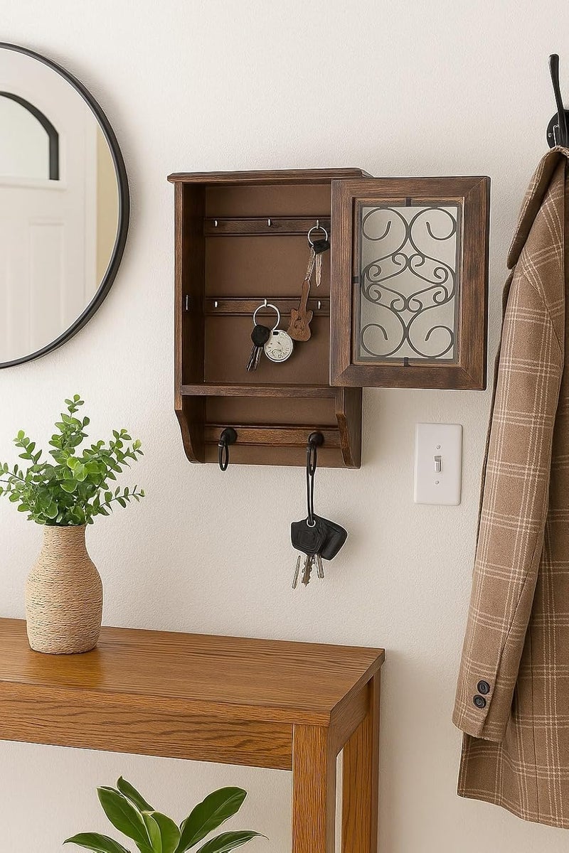 Worthy Shoppee Wood Wall Hanging Key Holder (33x23cm, Brown), Pack of 1 - Image 3