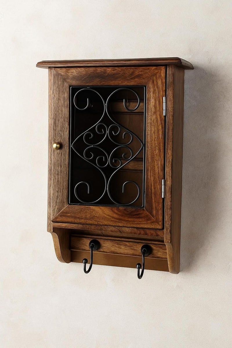 Worthy Shoppee Wood Wall Hanging Key Holder (33x23cm, Brown), Pack of 1 - Image 4