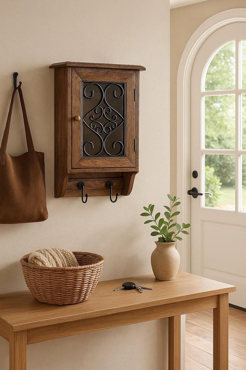 Worthy Shoppee Wood Wall Hanging Key Holder (33x23cm, Brown), Pack of 1 - Image 1