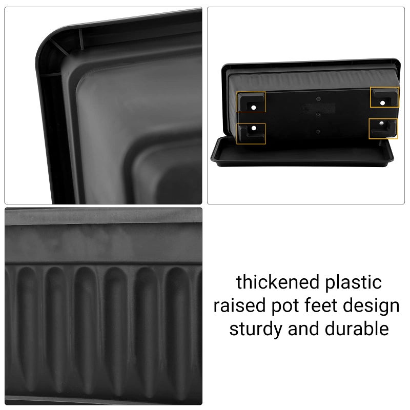 GREANER Rectangle Planters for Indoor Plants, 3 Pack Long Outdoor Plastic Flower Boxes Vegetable Growing Pots 16.9x7.48 Inch with Tray for Garden Balcony Windowsill House DIY - Black - Image 5