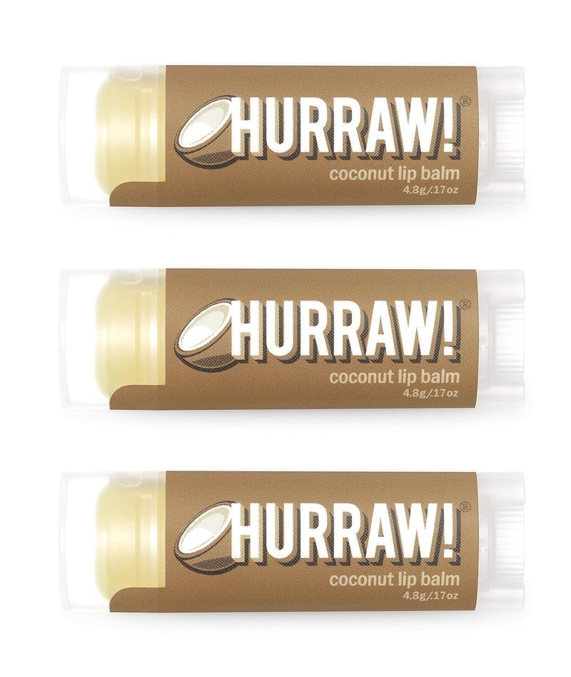 Hurraw Coconut Lip Balm 3 Pack Organic Certified Vegan Cruelty and Gluten Free NonGMO 100 Natural Ingredients Bee Shea Soy and Palm Free Made in USA