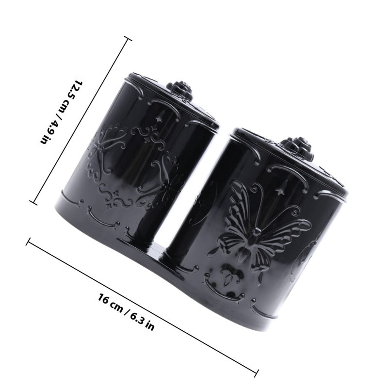 Vintage Transparent Cosmetic Storage Case Swab Dispenser Round Container Eyebrow Pencil Holder Scissors Combs Jar Makeup Organizer with 2 Round Compartments and Lids (Black) - Image 2
