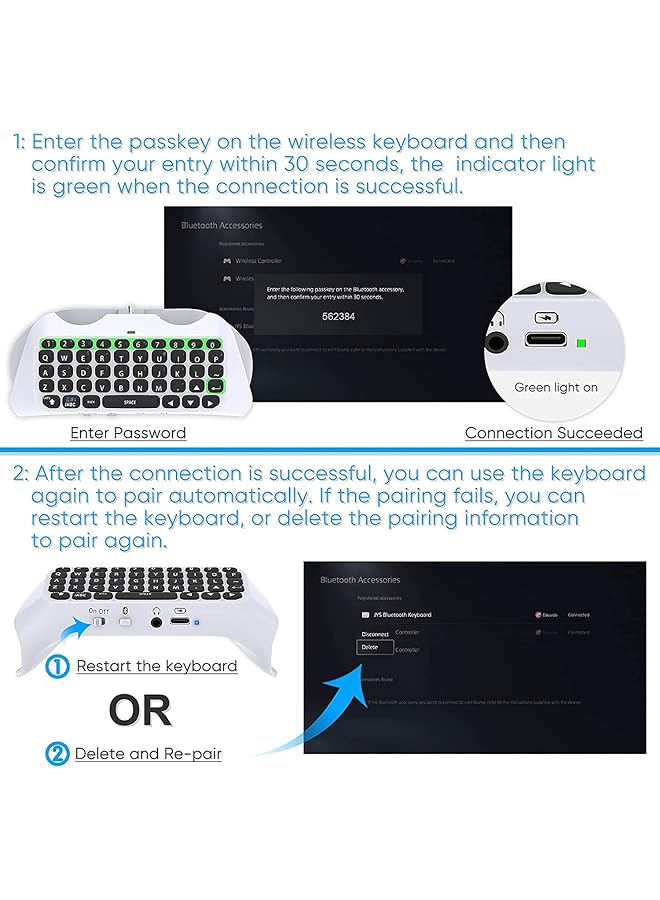 KASTWAVE Wireless Keyboard For Ps5 Controller Bluetooth 3.0 Mini Chatpad Message Game Keyboard Keypad Built In Speaker With 3.5Mm Audio Jack For Messaging And Gaming Live Chat - Image 4