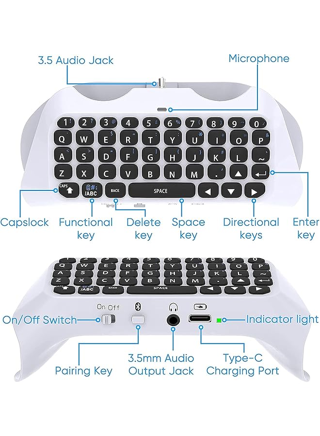 KASTWAVE Wireless Keyboard For Ps5 Controller Bluetooth 3.0 Mini Chatpad Message Game Keyboard Keypad Built In Speaker With 3.5Mm Audio Jack For Messaging And Gaming Live Chat - Image 2