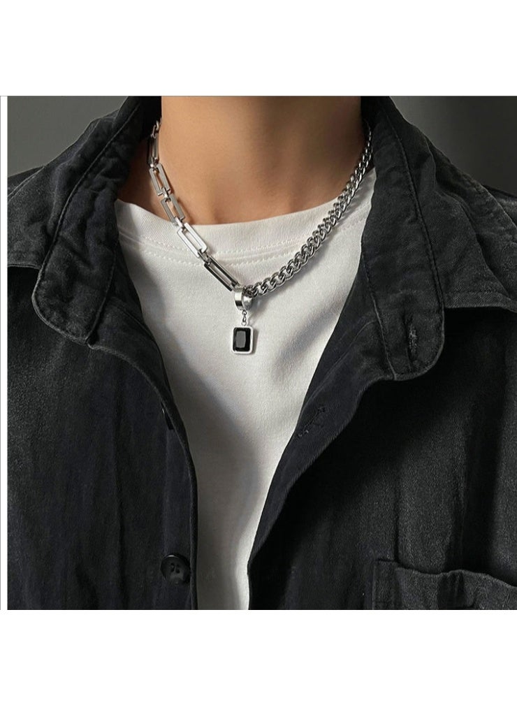 LATEEN Minimalist Cuban Chain Necklace For Men, Dual Use Detachable Earnail Pendant Splicing Titanium Steel Lock Chain - Image 1