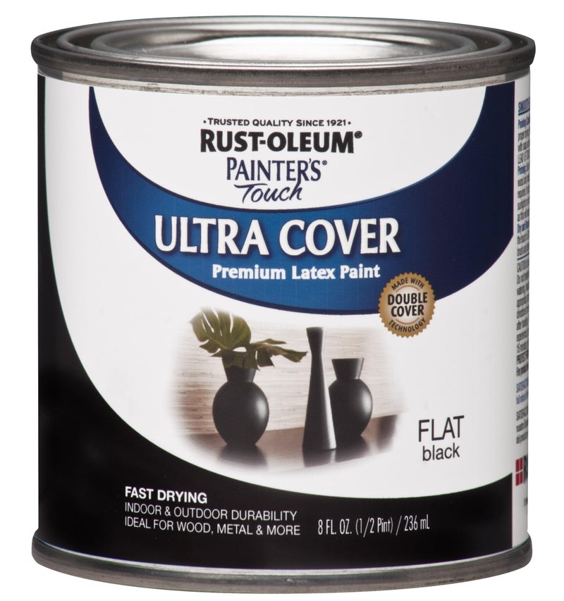 Rust-Oleum 1976730 Painter's Touch Latex Paint, Half Pint, Flat Black, 8 Fl Oz (Pack of 1) - Image 1