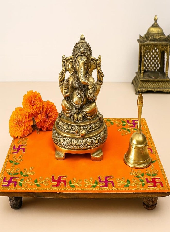 Achleshwar Velvet Pooja Aasan | Designer Embroidered Chowki Cloth | Soft Decorative Mandir Altar Cover | Premium Festive Use | Orange | 4 x 6 Inch (Pack of 1) - Image 4