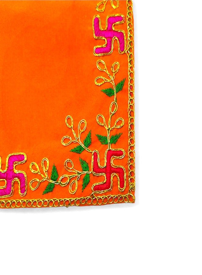 Achleshwar Velvet Pooja Aasan | Designer Embroidered Chowki Cloth | Soft Decorative Mandir Altar Cover | Premium Festive Use | Orange | 4 x 6 Inch (Pack of 1) - Image 5