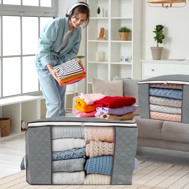 combocube 3Pcs Zippered Storage Bag for Closet King Comforter, pillow, quilt, bedding, Clothes, Blanket Organizers with Large Clear Window & Carry Handles Space Saver - Image 4
