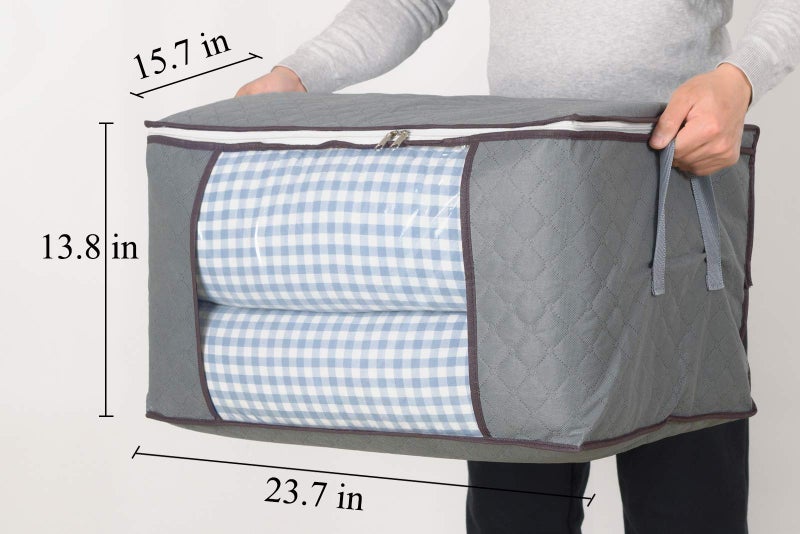 combocube 3Pcs Zippered Storage Bag for Closet King Comforter, pillow, quilt, bedding, Clothes, Blanket Organizers with Large Clear Window & Carry Handles Space Saver - Image 2