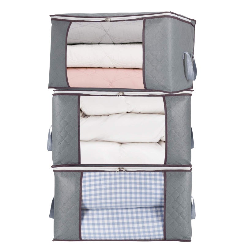 combocube 3Pcs Zippered Storage Bag for Closet King Comforter, pillow, quilt, bedding, Clothes, Blanket Organizers with Large Clear Window & Carry Handles Space Saver - Image 1