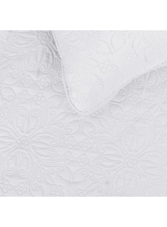 Easy-Going Full/Queen Size Reversible Quilt Set with 1 Quilt and 2 Pillow Shams, Soft Bed Quilt Cover, Water Resistant Lightweight Microfiber Bedspread, Stain Resistant, Damask-White/White - Image 3