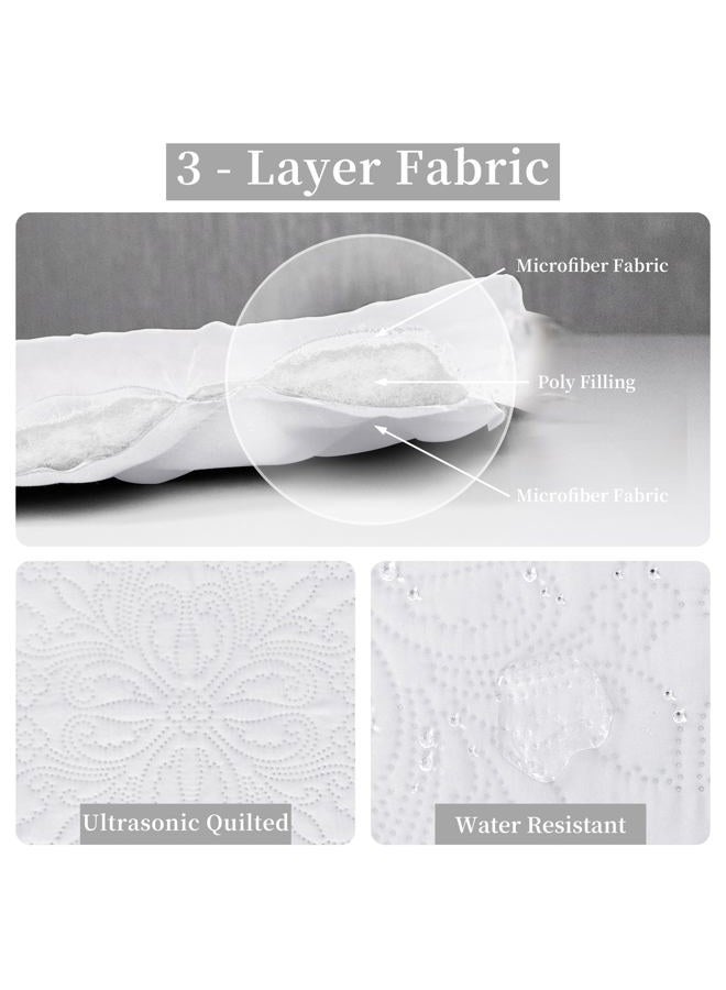 Easy-Going Full/Queen Size Reversible Quilt Set with 1 Quilt and 2 Pillow Shams, Soft Bed Quilt Cover, Water Resistant Lightweight Microfiber Bedspread, Stain Resistant, Damask-White/White - Image 5
