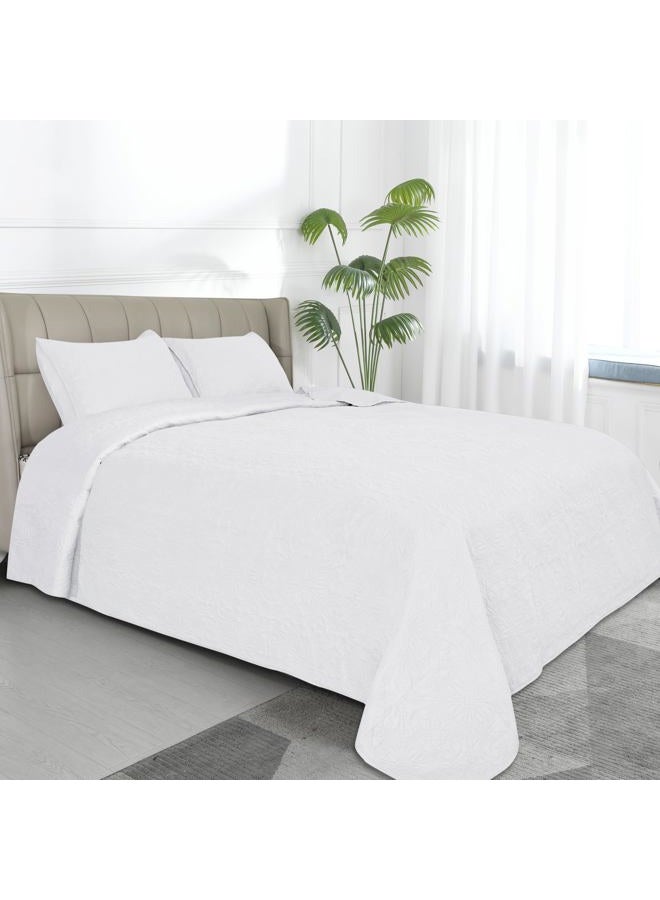 Easy-Going Full/Queen Size Reversible Quilt Set with 1 Quilt and 2 Pillow Shams, Soft Bed Quilt Cover, Water Resistant Lightweight Microfiber Bedspread, Stain Resistant, Damask-White/White - Image 1