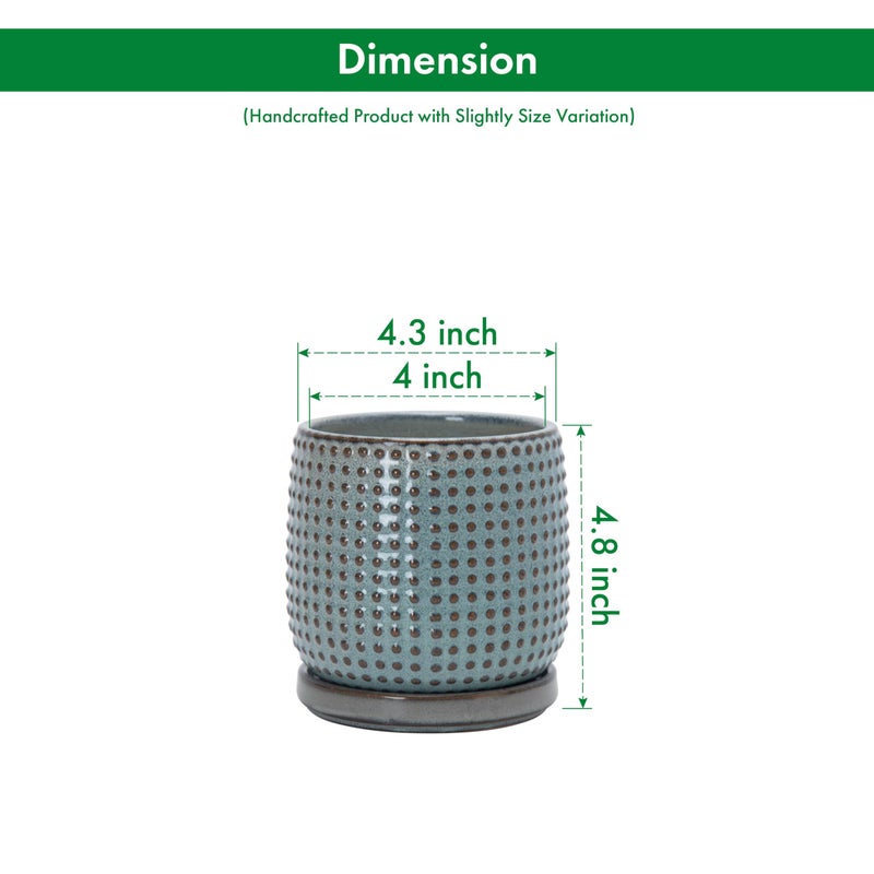 D'vine Dev 4 Inch Ceramic Beaded Stoneware Planter Pot - Flower Pot with Drainage Holes and Saucers for Indoor Succulent Plants or Flowers, Graphite Blue, 27-C-Z-9 - Image 3